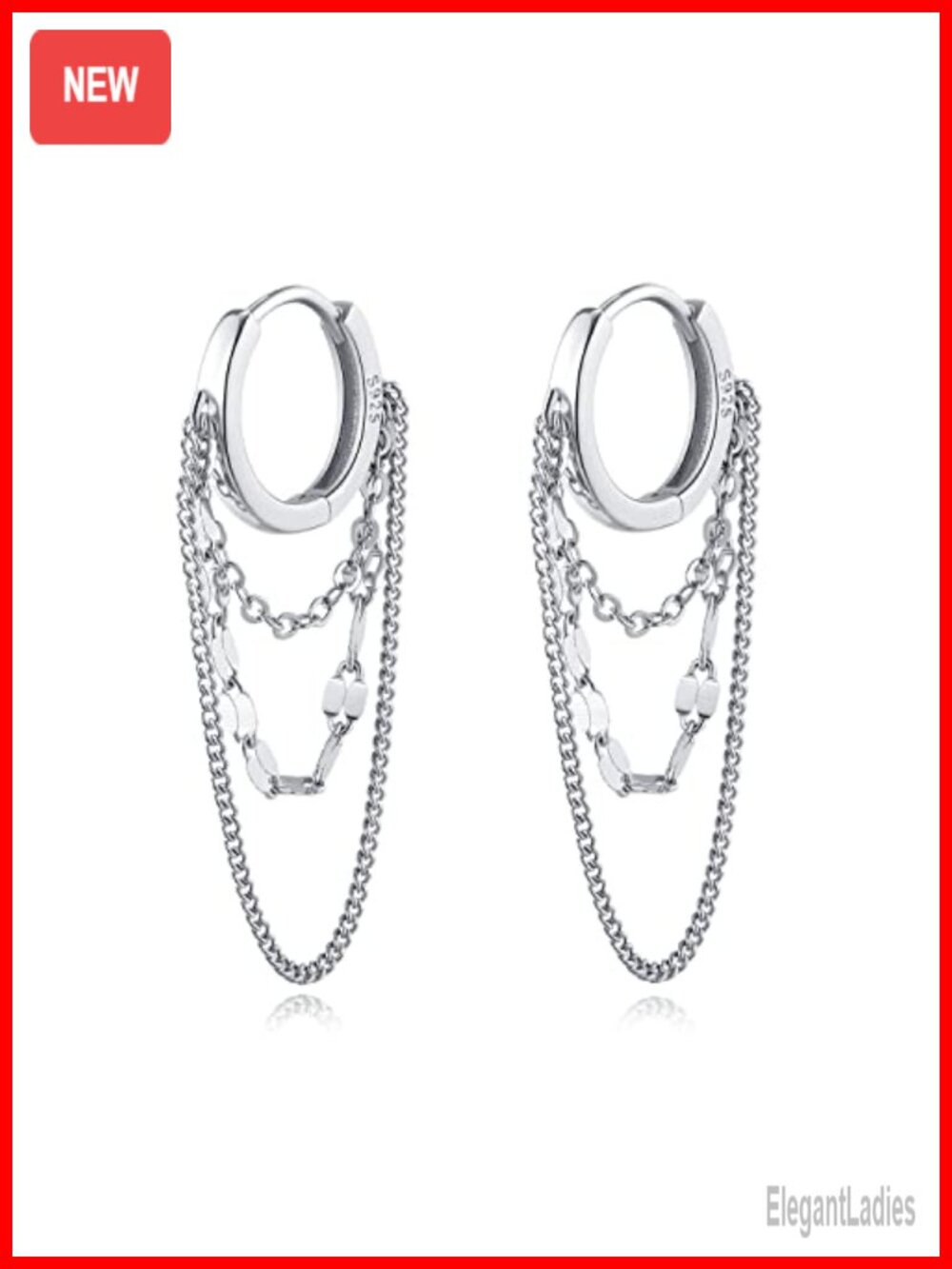 Sterling Silver Chain Drop Earrings Hoop Dangle Huggie